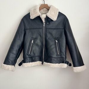 Bershka Black Faux Leather Sherpa Lined Jacket Women XS